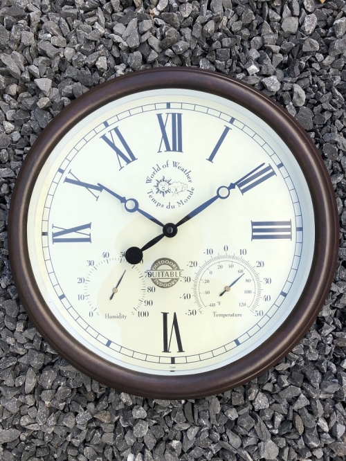 Station clock, outdoor, garden, clock with thermometer, hydrometer, beautiful!