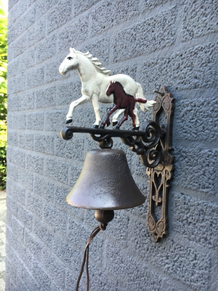 Doorbell horse with foal, cast iron