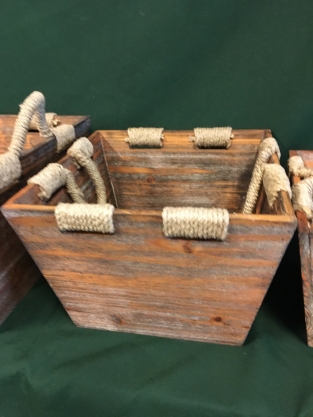 Set of 3 Asian wooden trays with sisal rope