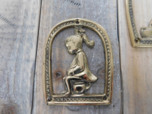 Set toilet door sign, * Boy and Girl *, brass