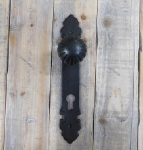 Half set of door hardware - for front door - PZ92 - antique iron with fixed button dark brown
