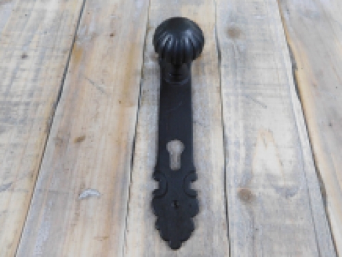 Half set of door hardware - for front door - PZ92 - antique iron with fixed button dark brown