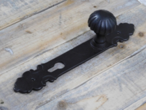Half set of door hardware - for front door - PZ92 - antique iron with fixed button dark brown