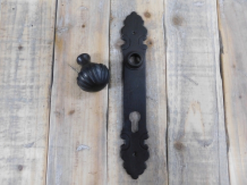 Half set of door hardware - for front door - PZ92 - antique iron with fixed button dark brown