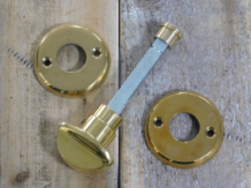 Quarter turn lock with two rosettes - polished brass