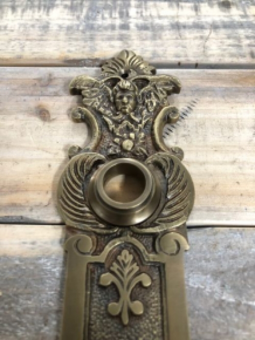 1 Door plate - Angels - patinated brass, for room door, BB72