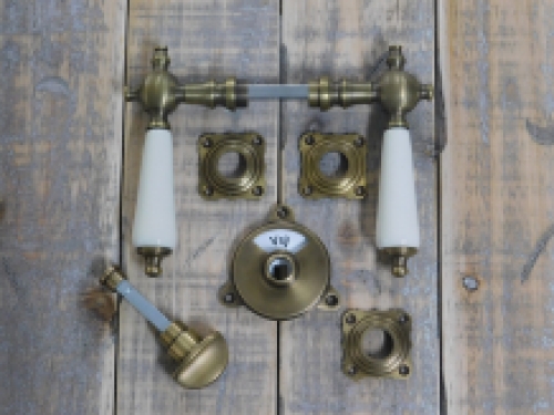 Brass door hardware, door lock for guest bathroom with porcelain handle - antique look.