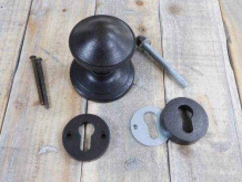 Door knob with knob rosette - and security roses - antique iron, dark brown
