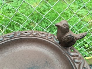 1 bruin vogelbad, gietijzer bruin-rust, gemoffeld, mooi!