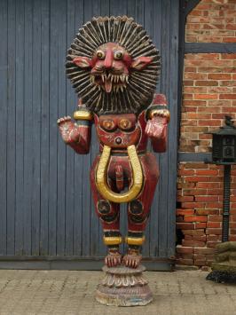 Historical Balinese tiger red XXL - handmade of wood - authentic