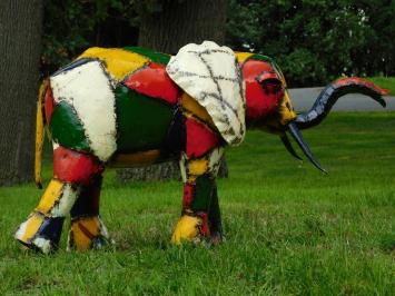 Metalen Olifant Kano Kleurrijk - 55 x 100 cm - Afrikaans Kunstwerk