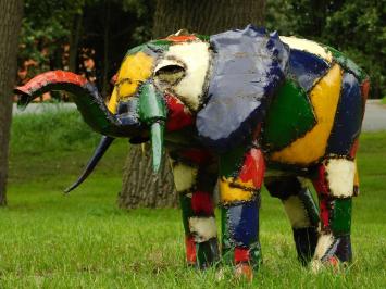 Metalen Olifant Kano Kleurrijk - 55 x 100 cm - Afrikaans Kunstwerk