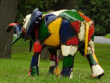 Metalen Olifant Kano Kleurrijk - 55 x 100 cm - Afrikaans Kunstwerk