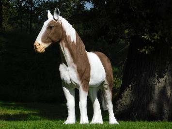Brown and White Horse Statue - 105 cm - Polystone