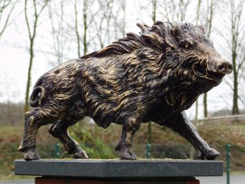 Beeld Wild Zwijn - 45 cm - Zwart met Goud - Polystone