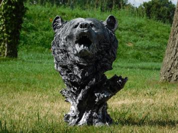 Statue Bear Head - Polystone - Silver Grey with Black