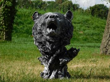 Statue Bear Head - Polystone - Silver Grey with Black