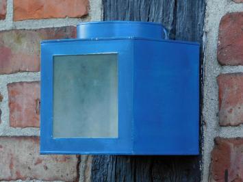 Blauwe Vintage Lantaarn - 13 x 13 cm - Metaal