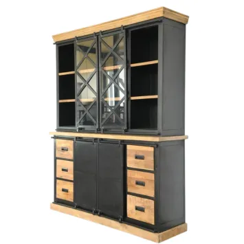 Prachtige industriële wandkast, koloniaal hout met metalen afwerking