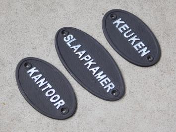 Bedroom door sign - Cast iron - Oval - Black with White