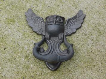 Sturdy door knocker Owl - cast iron - grey