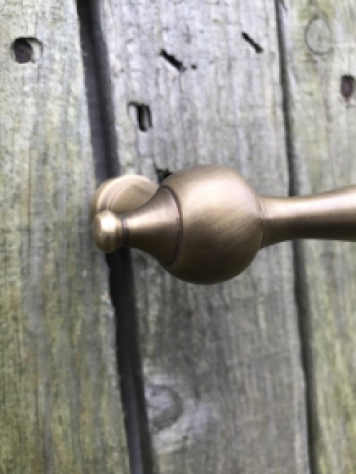 1 Door latch / door handle, made of patinated brass, including mandrel