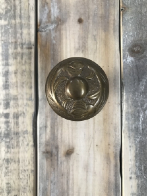 Door Knob , Art Nouveau Knob with Rosette , patinated brass, swivel.