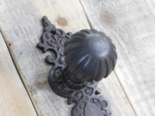 Half set Door Hardware: 1 Doorknob 53 mm + 1 Long Plate BB72 - Antique Iron - Dark Brown