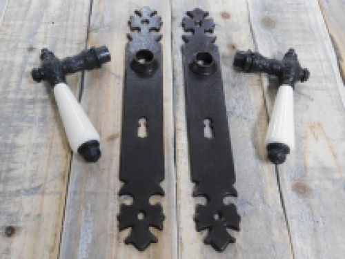 Türbeschlagset - antikes Eisen dunkel braun - für Zimmertüren BB72 - mit Porzellangriffen