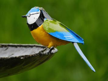 One-off: Bird bath - Yellow Birds 2 to 1 - Garden Stick - Metal