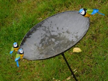 One-off: Bird bath - Yellow Birds 2 to 1 - Garden Stick - Metal