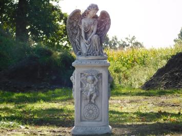 Angel with Wings on English Pedestal - 113 cm - Stone