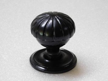 Großer Türknauf mit Rosette - Schwarz - Gusseisen - Fester Knopf