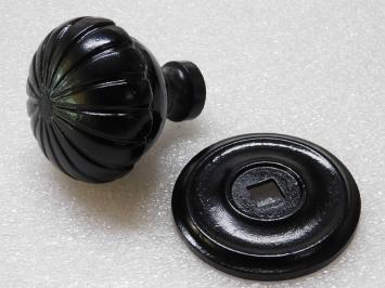 Großer Türknauf mit Rosette - Schwarz - Gusseisen - Fester Knopf
