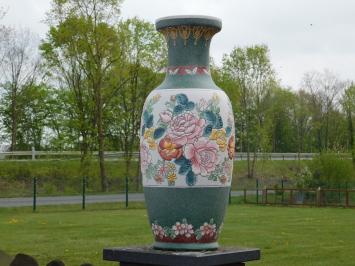 Large Vintage Asian Decorative Vase with Floral Motif – approx. 60 cm – Ceramic