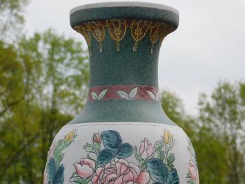 Large Vintage Asian Decorative Vase with Floral Motif – approx. 60 cm – Ceramic
