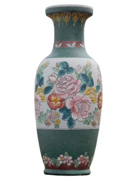 Large Vintage Asian Decorative Vase with Floral Motif – approx. 60 cm – Ceramic