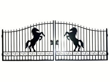 Smeedijzeren Poort met Steigerend Paard - 433 cm - Zwart
