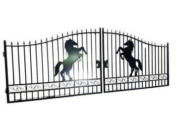 Smeedijzeren Poort met Steigerend Paard - 433 cm - Zwart
