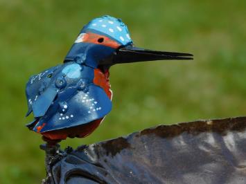 Handgefertigtes Vogelhäuschen/Vogelbad – Metall – Ø 45 cm – mit Eisvogel