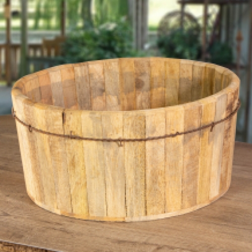 Wooden bucket, flower box, garden decoration