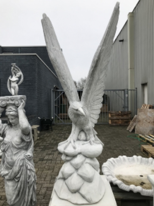 Adelaar beeld, tuinbeeld, zeer groot, dierenbeeld op sokkel, steen