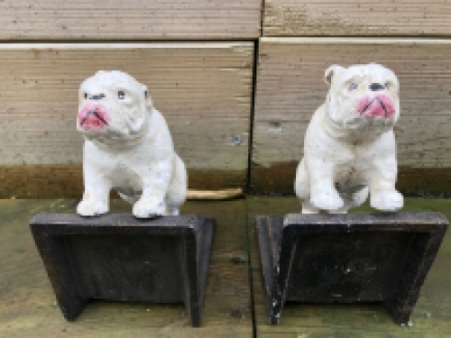 Cast iron bookend set with lacquered bull terrier dogs.