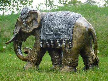 Olifant Beeld in Indiase Stijl – 60 x 45 cm – Goud / Zilver - Polystone