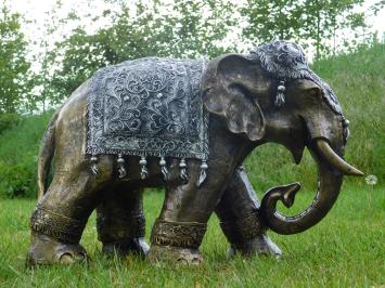 Olifant Beeld in Indiase Stijl – 60 x 45 cm – Goud / Zilver - Polystone