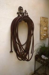  Water hose holder, metal holder, weather resistant cast iron brown