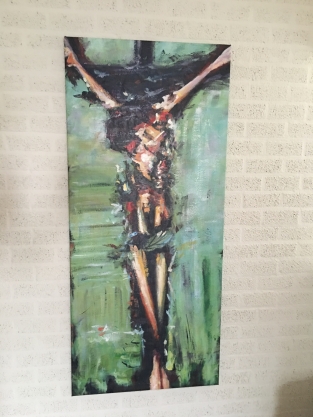 Large and beautiful abstract oil canvas of: Jesus on the cross.