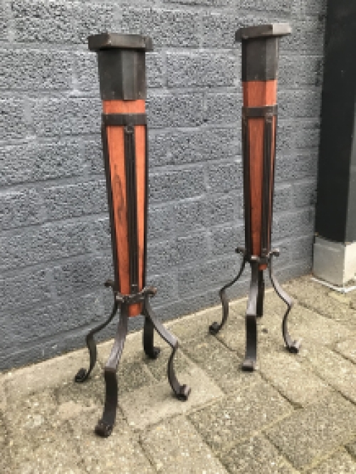 Candle holder / candle stand set, made of wrought iron and wood, robust!