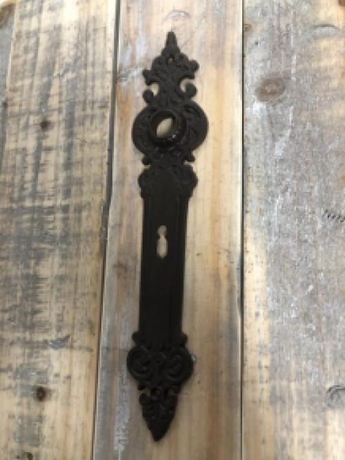 1 Long iron door plate 'Telspit' in antique brown, BB72 mm.