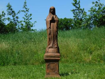 Statue of Mary on Pedestal – 128 cm – Solid Stone with Oxide Finish – Praying Mary